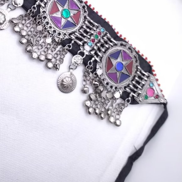 Tribal Necklace, Afghan Necklace, Boho Silver Choker Necklace - Picture 3 of 5